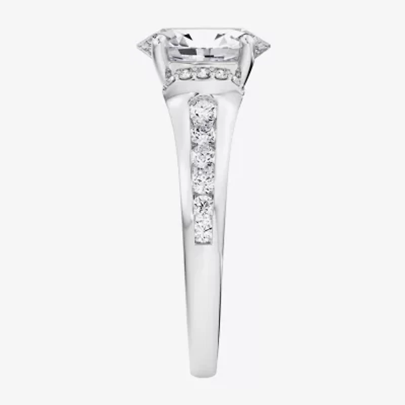 (F / Vs2) Womens 6 CT. T.W. Lab Grown White Diamond Platinum Oval Side Stone Engagement Ring