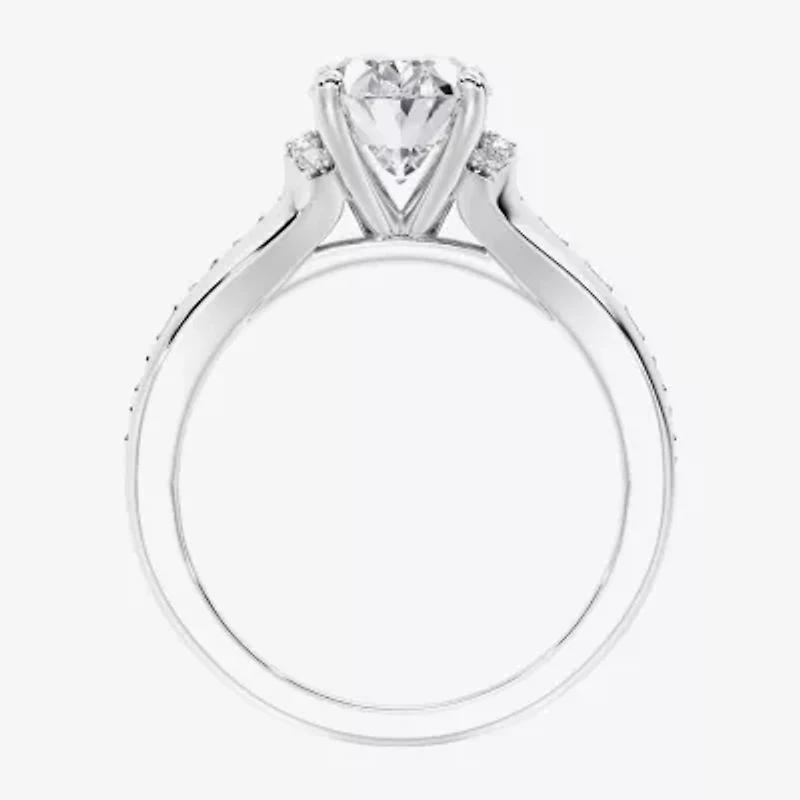 F / Vs2) Womens / CT. T.W. Lab Grown White Diamond 10K Gold Oval Side Stone Engagement Ring