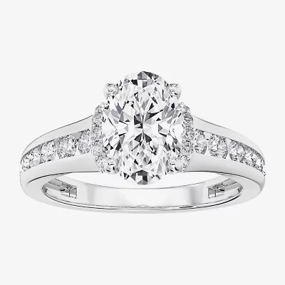 F / Vs2) Womens / CT. T.W. Lab Grown White Diamond 10K Gold Oval Side Stone Engagement Ring