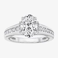 F / Vs2) Womens / CT. T.W. Lab Grown White Diamond 10K Gold Oval Side Stone Engagement Ring