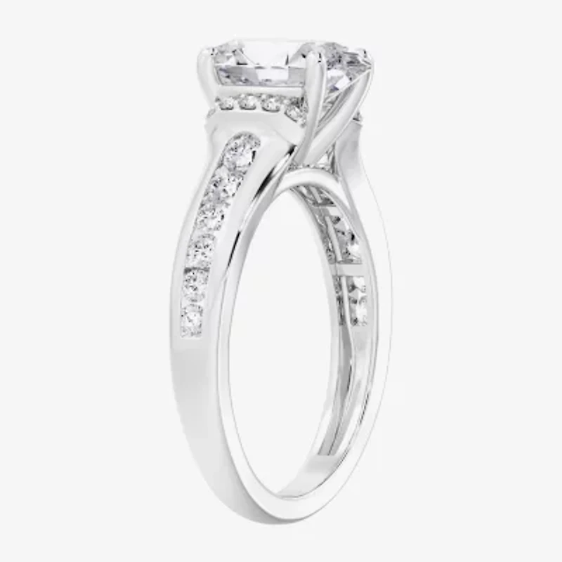F / Vs2) Womens / CT. T.W. Lab Grown White Diamond 10K Gold Oval Side Stone Engagement Ring