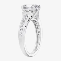 F / Vs2) Womens / CT. T.W. Lab Grown White Diamond 10K Gold Oval Side Stone Engagement Ring