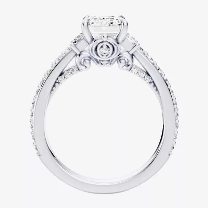 Enchanted Disney Fine Jewelry Cinderella (F / Si1) Womens 2 5/8 Ct. T.W. Lab Grown White Diamond 10K Gold Princess Side Stone Engagement Ring