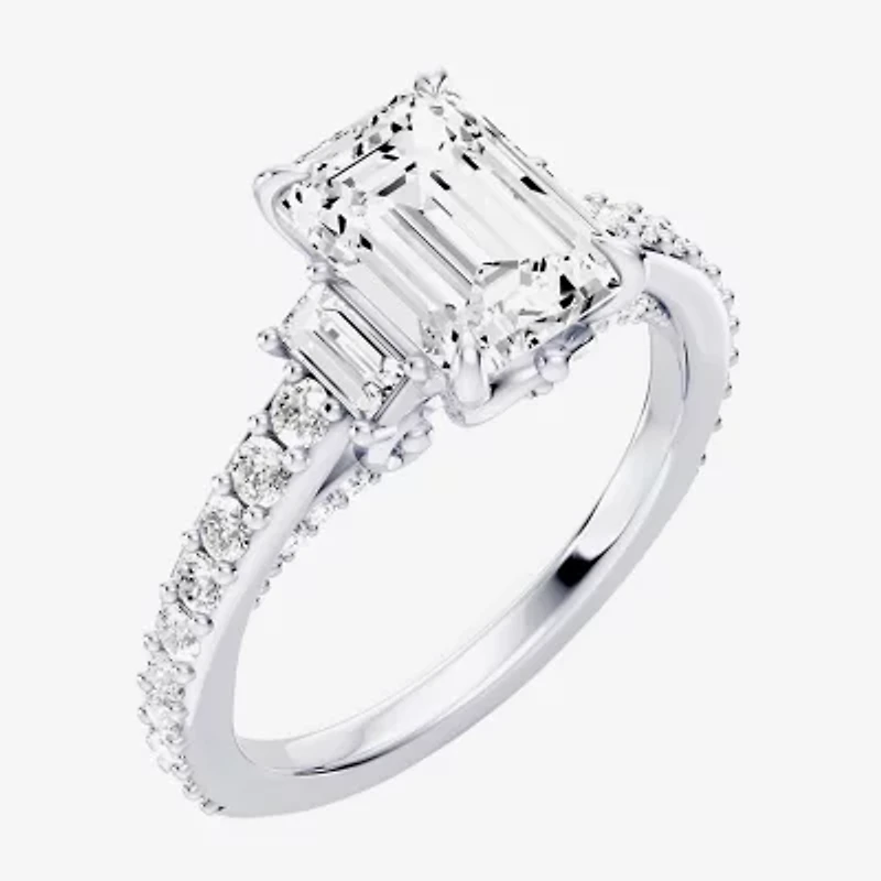 Enchanted Disney Fine Jewelry Cinderella (F / Si1) Womens 2 5/8 Ct. T.W. Lab Grown White Diamond 10K Gold Princess Side Stone Engagement Ring