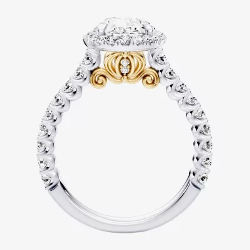 Enchanted Disney Fine Jewelry Cinderella (F / Si1) Womens 2 3/4 CT. T.W. Lab Grown White Diamond 10K Gold Oval Princess Side Stone Engagement Ring