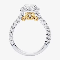 Enchanted Disney Fine Jewelry Cinderella (F / Si1) Womens 2 3/4 CT. T.W. Lab Grown White Diamond 10K Gold Oval Princess Side Stone Engagement Ring