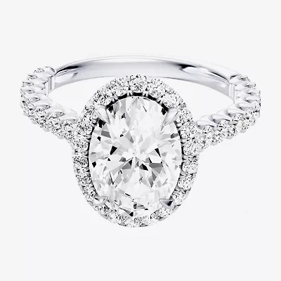Enchanted Disney Fine Jewelry Cinderella (F / Si1) Womens 2 3/4 CT. T.W. Lab Grown White Diamond 10K Gold Oval Princess Side Stone Engagement Ring