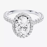 Enchanted Disney Fine Jewelry Cinderella (F / Si1) Womens 2 3/4 CT. T.W. Lab Grown White Diamond 10K Gold Oval Princess Side Stone Engagement Ring