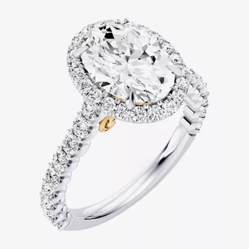 Enchanted Disney Fine Jewelry Cinderella (F / Si1) Womens 2 3/4 CT. T.W. Lab Grown White Diamond 10K Gold Oval Princess Side Stone Engagement Ring