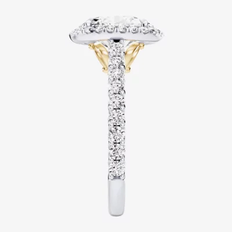 Enchanted Disney Fine Jewelry Cinderella (F / Si1) Womens 2 3/4 CT. T.W. Lab Grown White Diamond 10K Gold Oval Princess Side Stone Engagement Ring