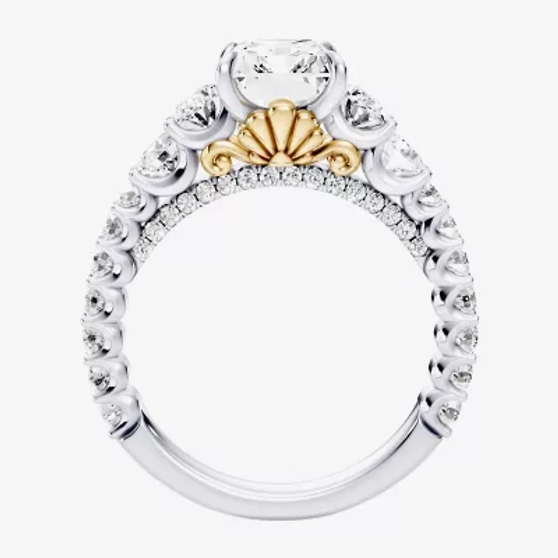 Enchanted Disney Fine Jewelry Ariel (F / Si1) Womens 3 1/3 Ct. T.W. Lab Grown White Diamond 10K Gold Rectangular Princess The Little Mermaid Side Stone Engagement Ring