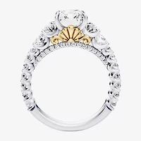 Enchanted Disney Fine Jewelry Ariel (F / Si1) Womens 3 1/3 Ct. T.W. Lab Grown White Diamond 10K Gold Rectangular Princess The Little Mermaid Side Stone Engagement Ring