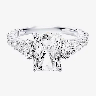 Enchanted Disney Fine Jewelry Ariel (F / Si1) Womens 3 1/3 Ct. T.W. Lab Grown White Diamond 10K Gold Rectangular Princess The Little Mermaid Side Stone Engagement Ring