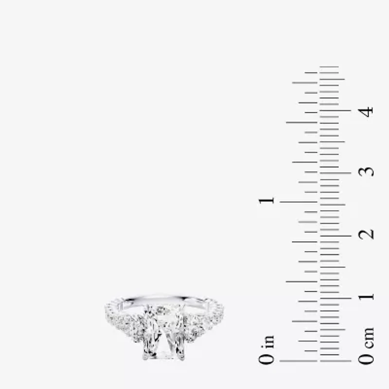 Enchanted Disney Fine Jewelry Ariel (F / Si1) Womens 3 1/3 Ct. T.W. Lab Grown White Diamond 10K Gold Rectangular Princess The Little Mermaid Side Stone Engagement Ring