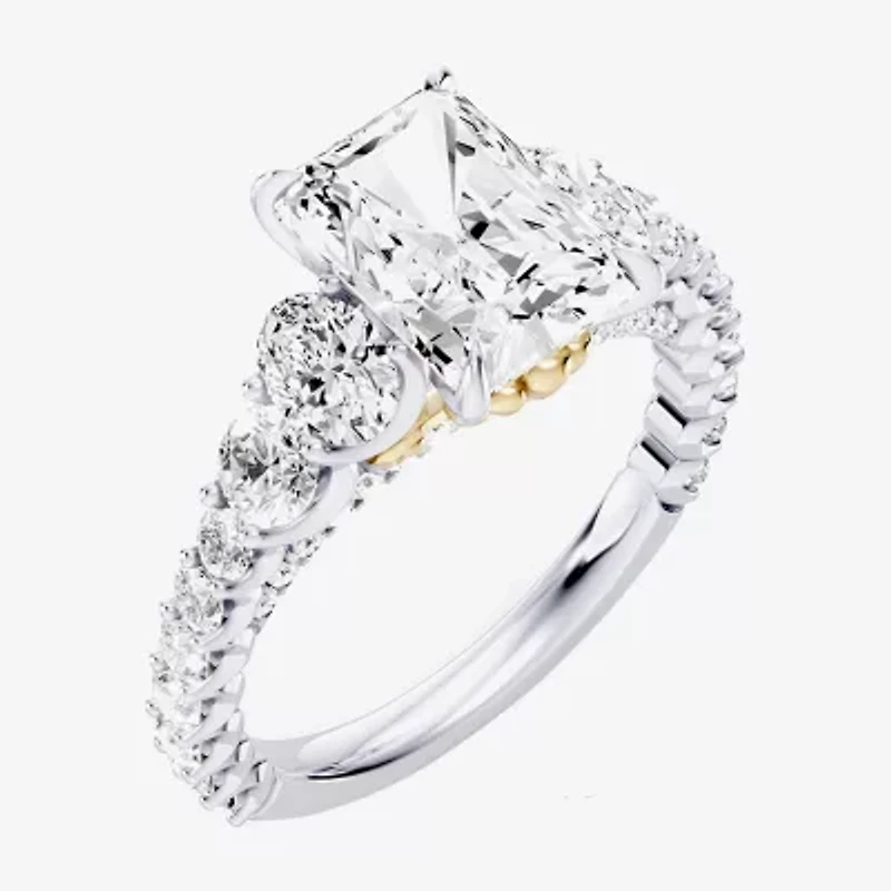 Enchanted Disney Fine Jewelry Ariel (F / Si1) Womens 3 1/3 Ct. T.W. Lab Grown White Diamond 10K Gold Rectangular Princess The Little Mermaid Side Stone Engagement Ring