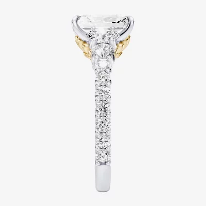 Enchanted Disney Fine Jewelry Ariel (F / Si1) Womens 3 1/3 Ct. T.W. Lab Grown White Diamond 10K Gold Rectangular Princess The Little Mermaid Side Stone Engagement Ring