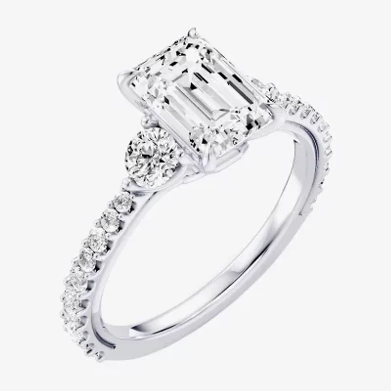 Enchanted Disney Fine Jewelry Aurora (F / Si1) Womens 2 1/5 CT. T.W. Lab Grown White Diamond 10K Gold Princess Sleeping Beauty Side Stone Engagement Ring