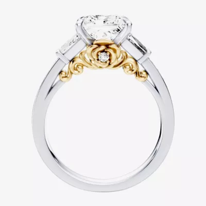 Enchanted Disney Fine Jewelry Belle (F / Si1) Womens 2 5/8 Ct. T.W. Lab Grown White Diamond 10K Gold Beauty and the Beast Princess Side Stone Engagement Ring