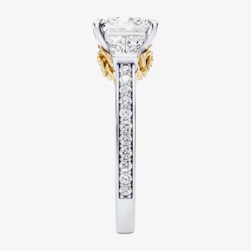 Enchanted Disney Fine Jewelry Belle (F / Si1) Womens 2 5/8 Ct. T.W. Lab Grown White Diamond 10K Gold Beauty and the Beast Princess Side Stone Engagement Ring