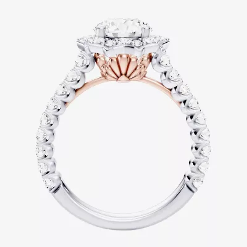 Enchanted Disney Fine Jewelry Ariel (F / Si1) Womens 2 1/3 CT. T.W. Lab Grown White Diamond 10K Gold Princess The Little Mermaid Side Stone Halo Engagement Ring