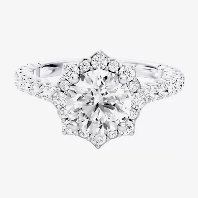 Enchanted Disney Fine Jewelry Ariel (F / Si1) Womens 2 1/3 CT. T.W. Lab Grown White Diamond 10K Gold Princess The Little Mermaid Side Stone Halo Engagement Ring