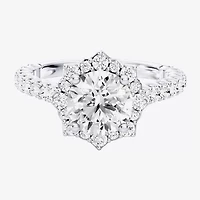 Enchanted Disney Fine Jewelry Ariel (F / Si1) Womens 2 1/3 CT. T.W. Lab Grown White Diamond 10K Gold Princess The Little Mermaid Side Stone Halo Engagement Ring