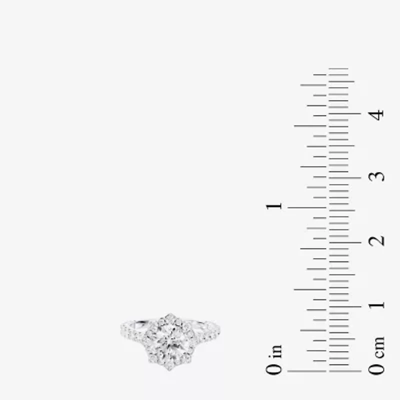 Enchanted Disney Fine Jewelry Ariel (F / Si1) Womens 2 1/3 CT. T.W. Lab Grown White Diamond 10K Gold Princess The Little Mermaid Side Stone Halo Engagement Ring