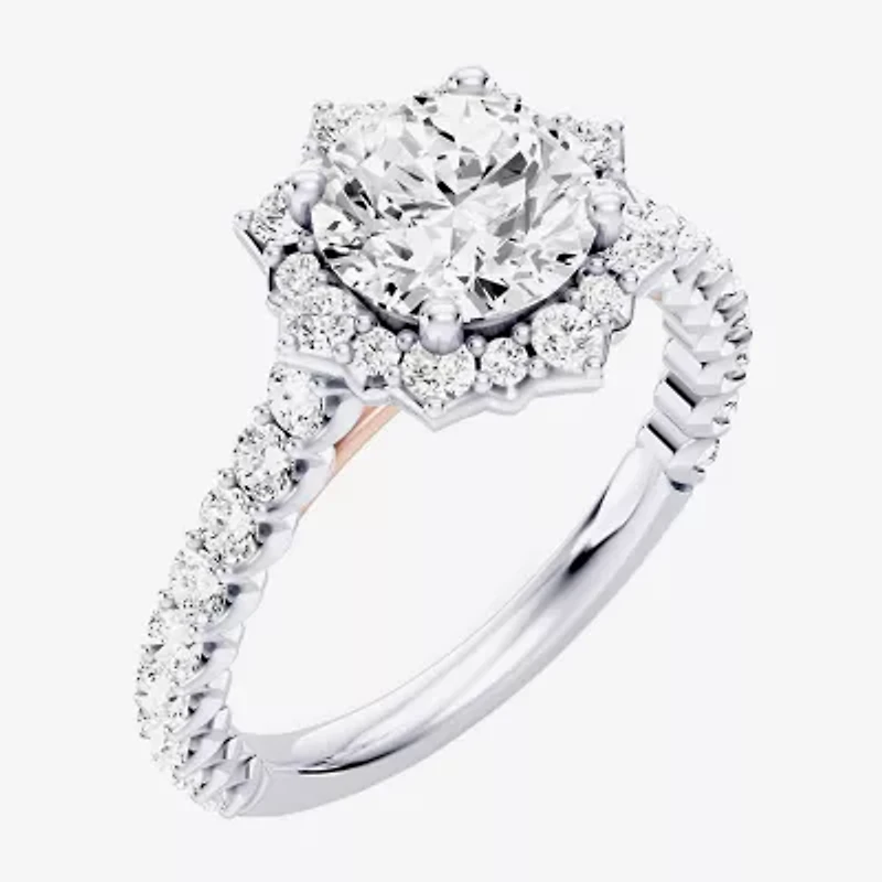 Enchanted Disney Fine Jewelry Ariel (F / Si1) Womens 2 1/3 CT. T.W. Lab Grown White Diamond 10K Gold Princess The Little Mermaid Side Stone Halo Engagement Ring