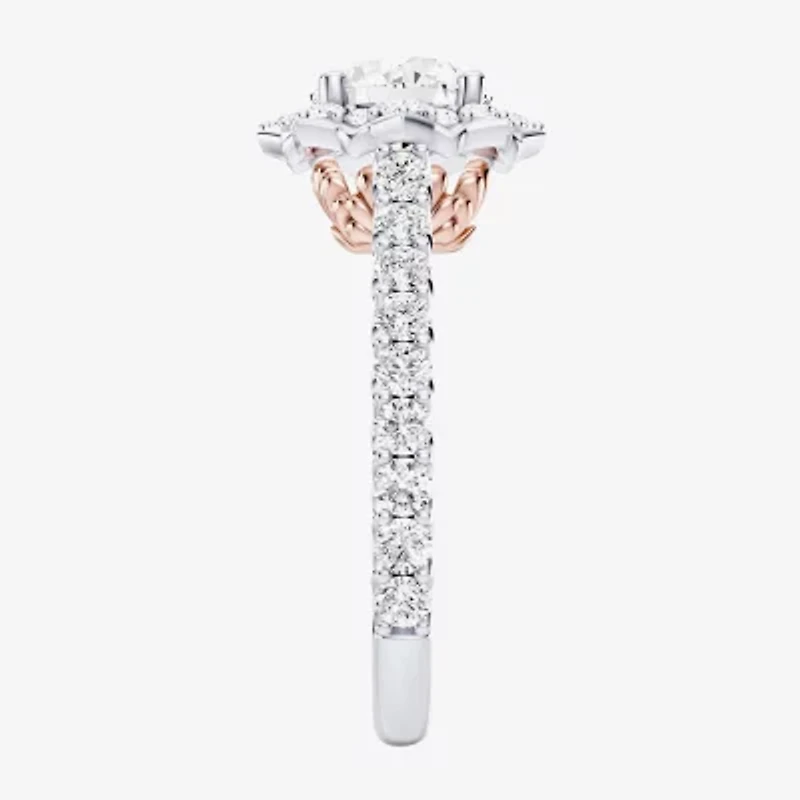 Enchanted Disney Fine Jewelry Ariel (F / Si1) Womens 2 1/3 CT. T.W. Lab Grown White Diamond 10K Gold Princess The Little Mermaid Side Stone Halo Engagement Ring