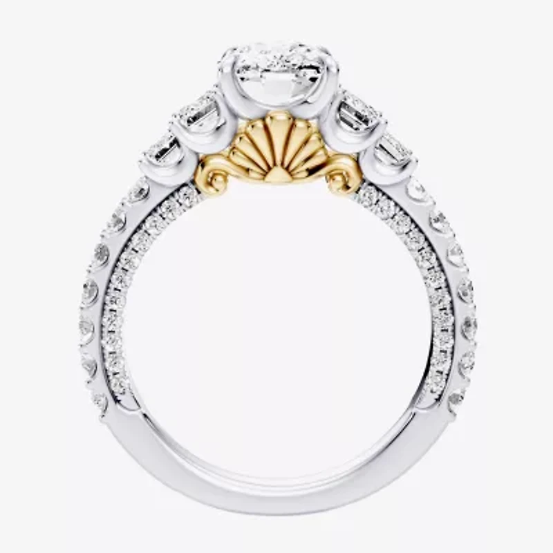 Enchanted Disney Fine Jewelry Ariel (F / Si1) Womens 3 3/8 Ct. T.W. Lab Grown White Diamond 10K Gold Princess The Little Mermaid Side Stone Engagement Ring