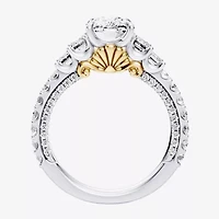 Enchanted Disney Fine Jewelry Ariel (F / Si1) Womens 3 3/8 Ct. T.W. Lab Grown White Diamond 10K Gold Princess The Little Mermaid Side Stone Engagement Ring