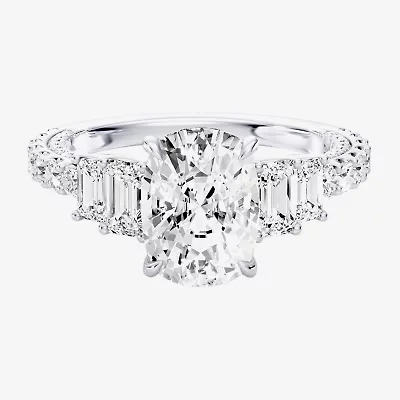 Enchanted Disney Fine Jewelry Ariel (F / Si1) Womens 3 3/8 Ct. T.W. Lab Grown White Diamond 10K Gold Princess The Little Mermaid Side Stone Engagement Ring