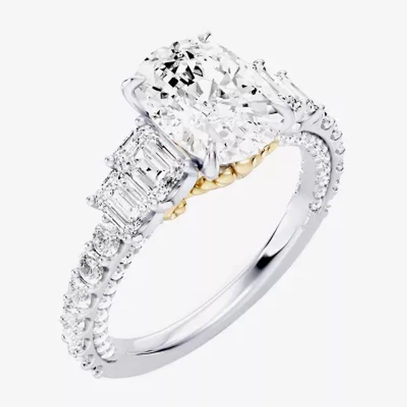 Enchanted Disney Fine Jewelry Ariel (F / Si1) Womens 3 3/8 Ct. T.W. Lab Grown White Diamond 10K Gold Princess The Little Mermaid Side Stone Engagement Ring
