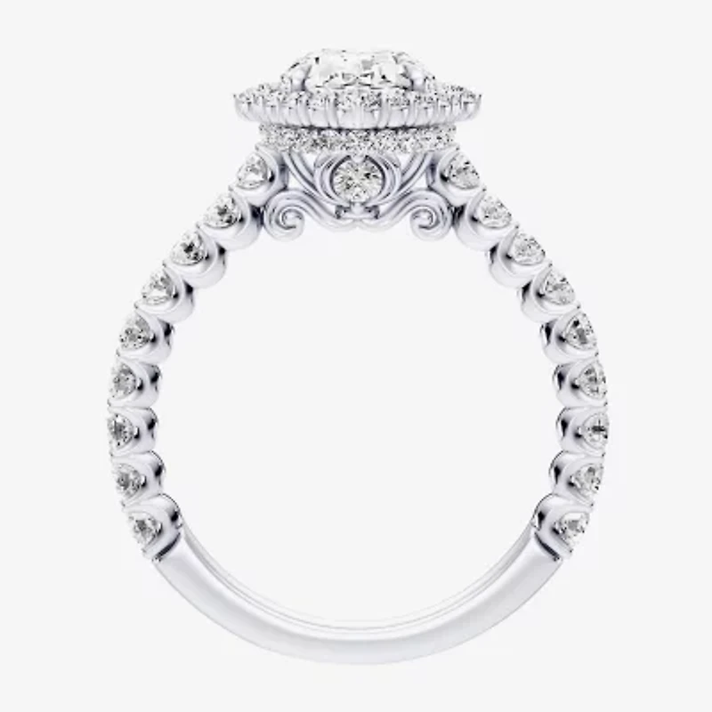 Enchanted Disney Fine Jewelry Cinderella (F / Si1) Womens 2 1/2 CT. T.W. Lab Grown White Diamond 10K Gold Princess Side Stone Halo Engagement Ring