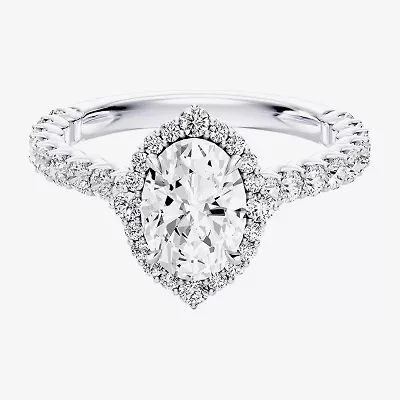 Enchanted Disney Fine Jewelry Cinderella (F / Si1) Womens 2 1/2 CT. T.W. Lab Grown White Diamond 10K Gold Princess Side Stone Halo Engagement Ring