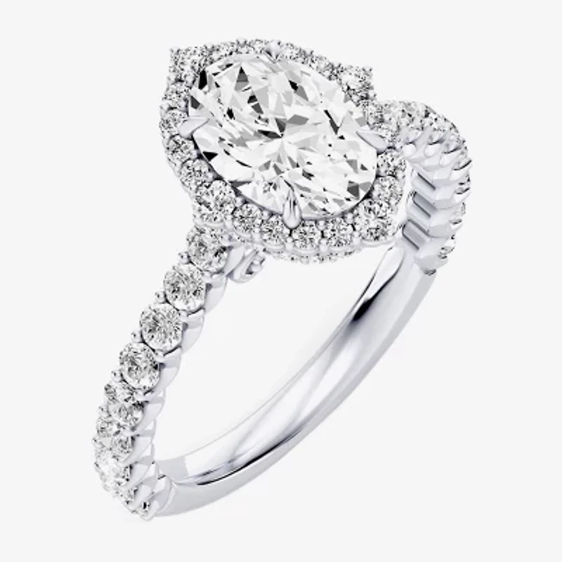 Enchanted Disney Fine Jewelry Cinderella (F / Si1) Womens 2 1/2 CT. T.W. Lab Grown White Diamond 10K Gold Princess Side Stone Halo Engagement Ring