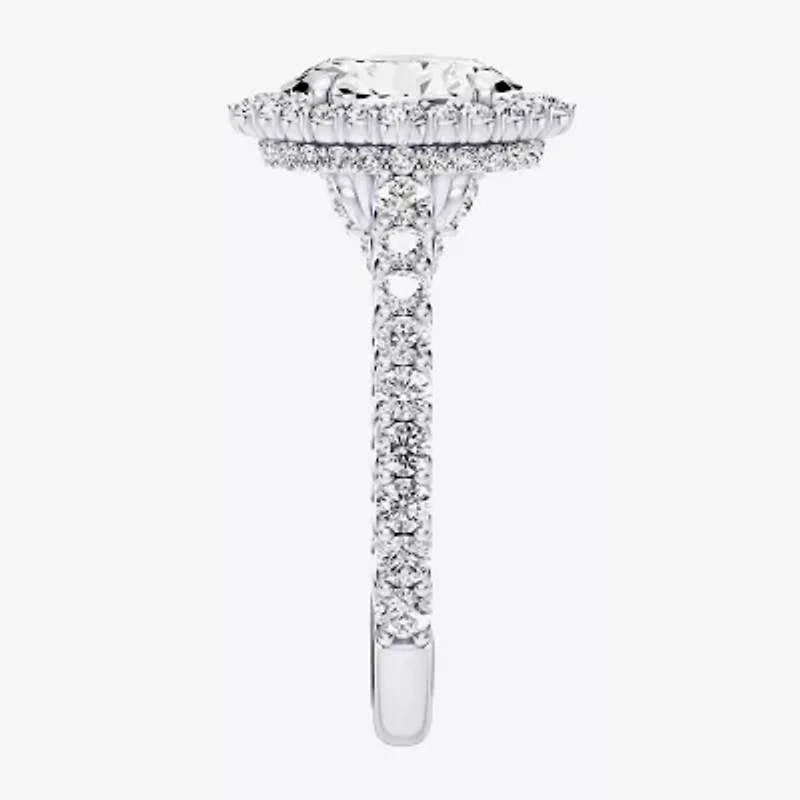 Enchanted Disney Fine Jewelry Cinderella (F / Si1) Womens 2 1/2 CT. T.W. Lab Grown White Diamond 10K Gold Princess Side Stone Halo Engagement Ring