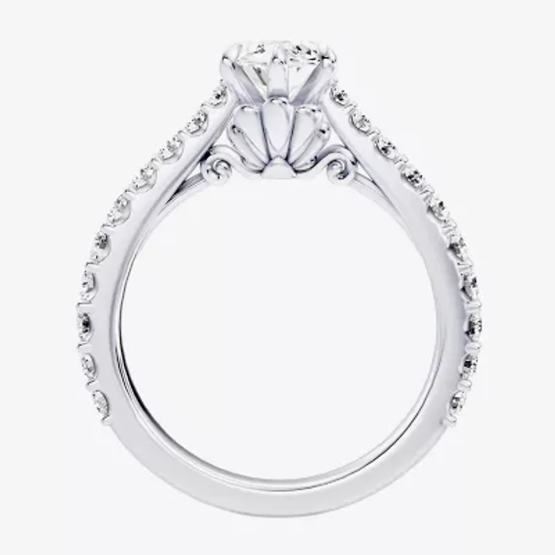 Enchanted Disney Fine Jewelry Ariel (F / Si1) Womens 2 1/8 Ct. T.W. Lab Grown White Diamond 10K Gold Marquise Princess The Little Mermaid Side Stone Engagement Ring