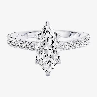 Enchanted Disney Fine Jewelry Ariel (F / Si1) Womens 2 1/8 Ct. T.W. Lab Grown White Diamond 10K Gold Marquise Princess The Little Mermaid Side Stone Engagement Ring