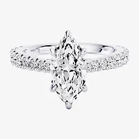 Enchanted Disney Fine Jewelry Ariel (F / Si1) Womens 2 1/8 Ct. T.W. Lab Grown White Diamond 10K Gold Marquise Princess The Little Mermaid Side Stone Engagement Ring