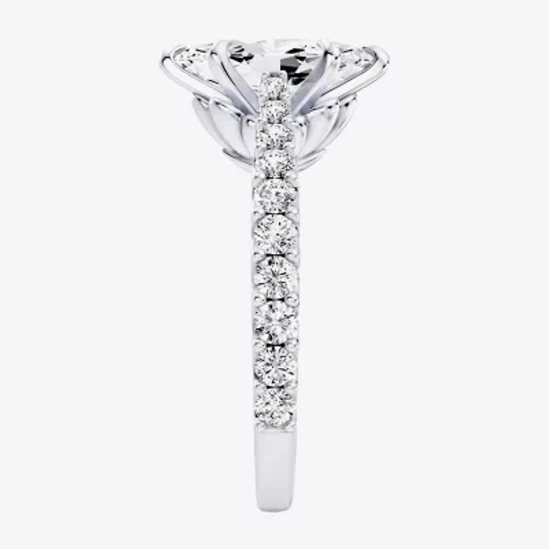 Enchanted Disney Fine Jewelry Ariel (F / Si1) Womens 2 1/8 Ct. T.W. Lab Grown White Diamond 10K Gold Marquise Princess The Little Mermaid Side Stone Engagement Ring