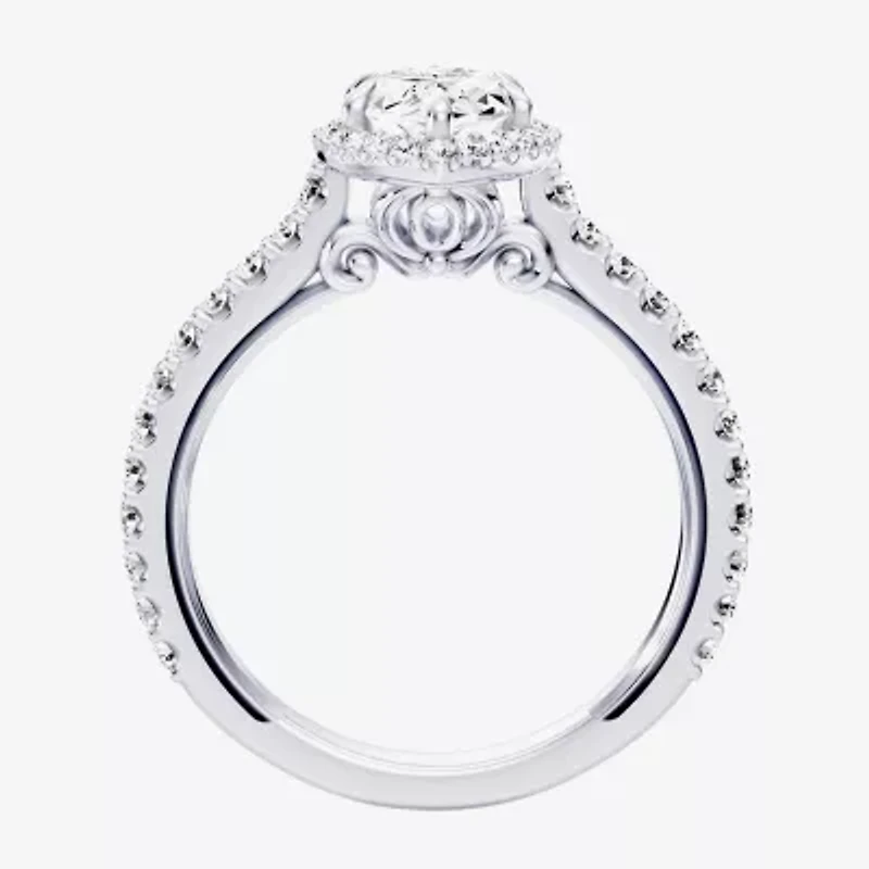 Enchanted Disney Fine Jewelry Cinderella (F / Si1) Womens 2 CT. T.W. Lab Grown White Diamond 10K Gold Marquise Princess Side Stone Halo Engagement Ring