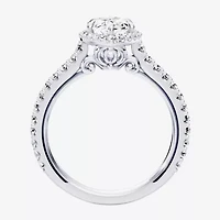 Enchanted Disney Fine Jewelry Cinderella (F / Si1) Womens 2 CT. T.W. Lab Grown White Diamond 10K Gold Marquise Princess Side Stone Halo Engagement Ring