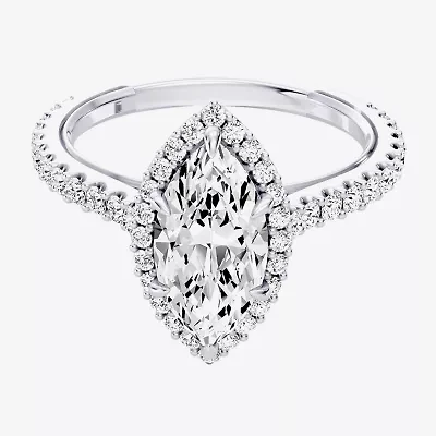 Enchanted Disney Fine Jewelry Cinderella (F / Si1) Womens 2 CT. T.W. Lab Grown White Diamond 10K Gold Marquise Princess Side Stone Halo Engagement Ring
