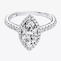 Enchanted Disney Fine Jewelry Cinderella (F / Si1) Womens 2 CT. T.W. Lab Grown White Diamond 10K Gold Marquise Princess Side Stone Halo Engagement Ring