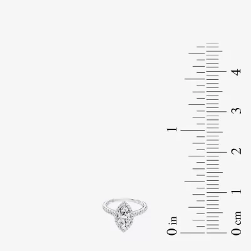Enchanted Disney Fine Jewelry Cinderella (F / Si1) Womens 2 CT. T.W. Lab Grown White Diamond 10K Gold Marquise Princess Side Stone Halo Engagement Ring