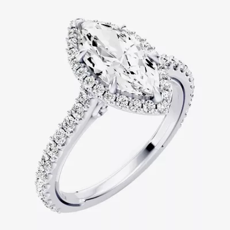 Enchanted Disney Fine Jewelry Cinderella (F / Si1) Womens 2 CT. T.W. Lab Grown White Diamond 10K Gold Marquise Princess Side Stone Halo Engagement Ring