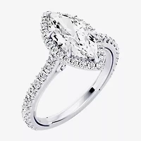 Enchanted Disney Fine Jewelry Cinderella (F / Si1) Womens 2 CT. T.W. Lab Grown White Diamond 10K Gold Marquise Princess Side Stone Halo Engagement Ring
