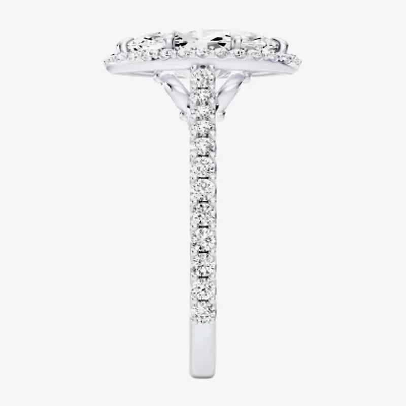 Enchanted Disney Fine Jewelry Cinderella (F / Si1) Womens 2 CT. T.W. Lab Grown White Diamond 10K Gold Marquise Princess Side Stone Halo Engagement Ring