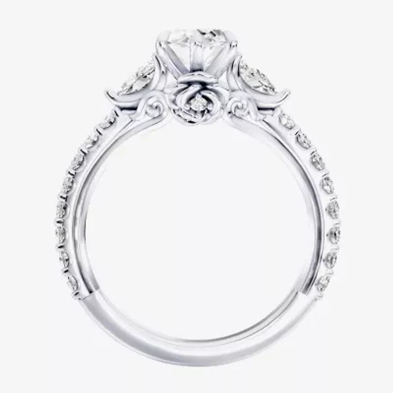 Enchanted Disney Fine Jewelry Belle (F / Si1) Womens 2 1/3 CT. T.W. Lab Grown White Diamond 10K Gold Marquise Beauty and the Beast Princess Side Stone Engagement Ring